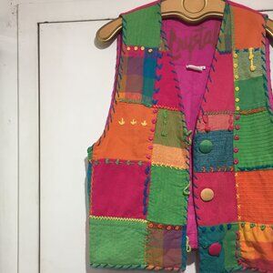 VINTAGE CRYSTAL PATCHWORK QUILTED VESTS SIZE M